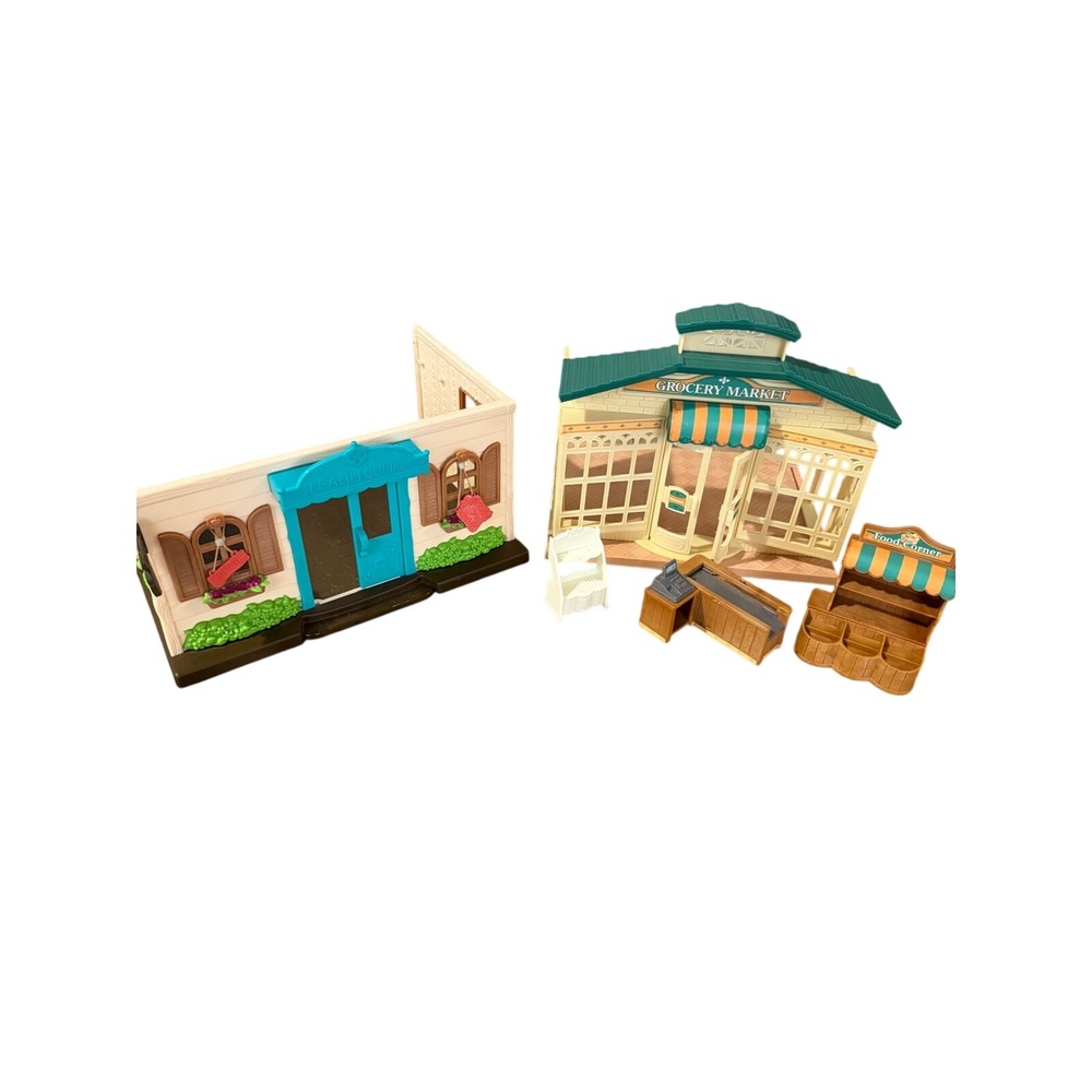 Calico Critters Grocery Market and Health Clinic Playset Bundle Town Series